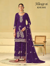 Rangrut Khushi Embroidered Blooming Georgette Kurti Palazzo Dupatta Set - M to XXL
