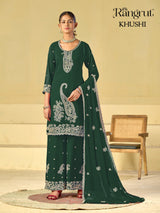 Rangrut Khushi Embroidered Blooming Georgette Kurti Palazzo Dupatta Set - M to XXL