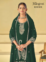 Rangrut Khushi Embroidered Blooming Georgette Kurti Palazzo Dupatta Set - M to XXL