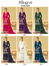 Rangrut Khushi Embroidered Blooming Georgette Kurti Palazzo Dupatta Set - M to XXL