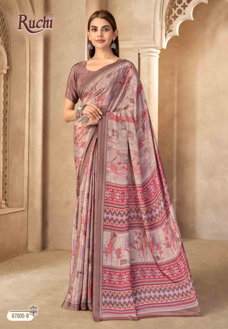 Ruchi Vedanta Silk-55 Silk Crepe Saree - 12 Pcs Set - Wholesale