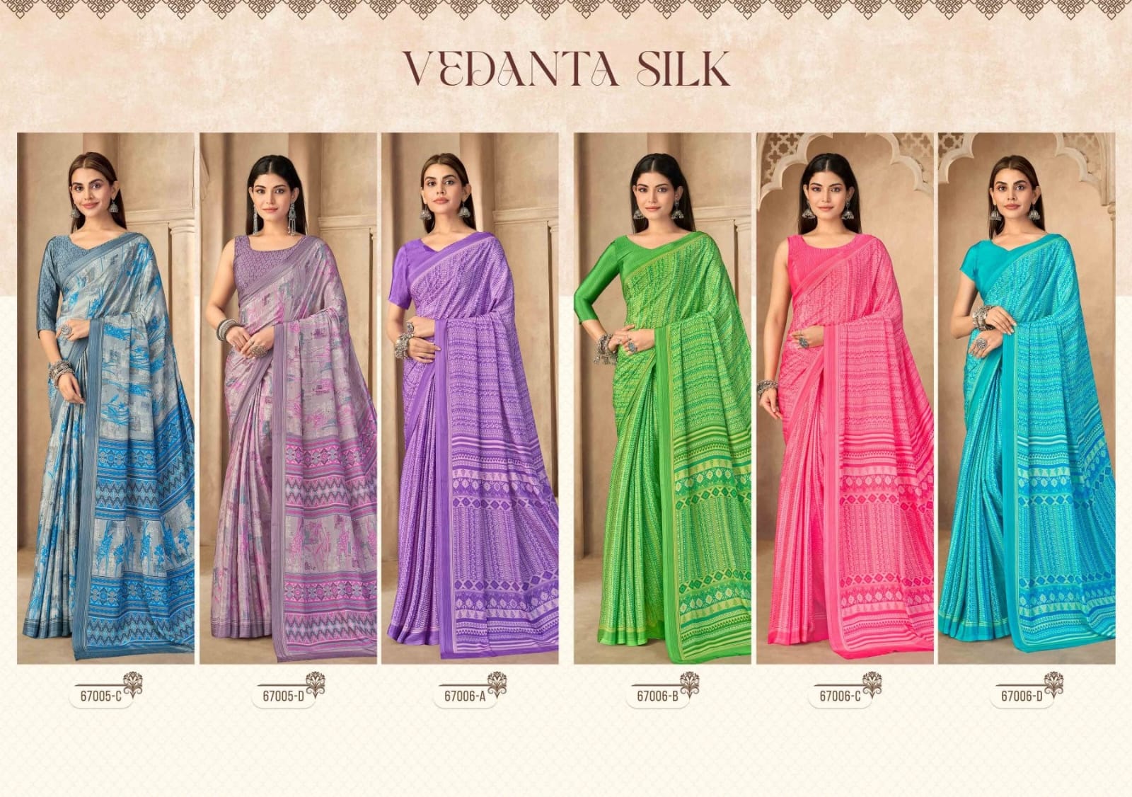 Ruchi Vedanta Silk-55 Silk Crepe Saree - 12 Pcs Set - Wholesale