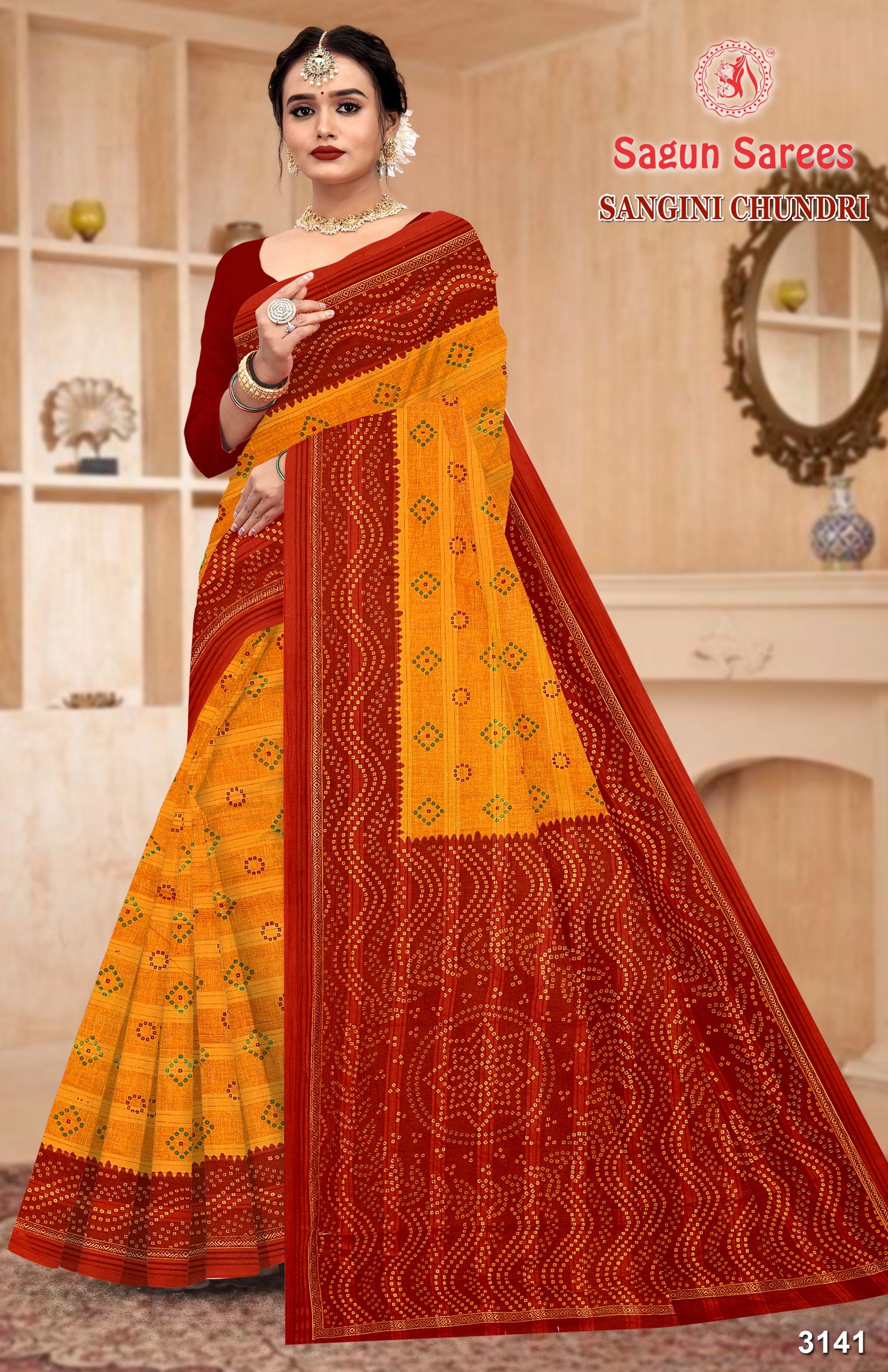 Sagun Sarees Sangini Chundri Cotton Saree Collection - 8 Pcs Set