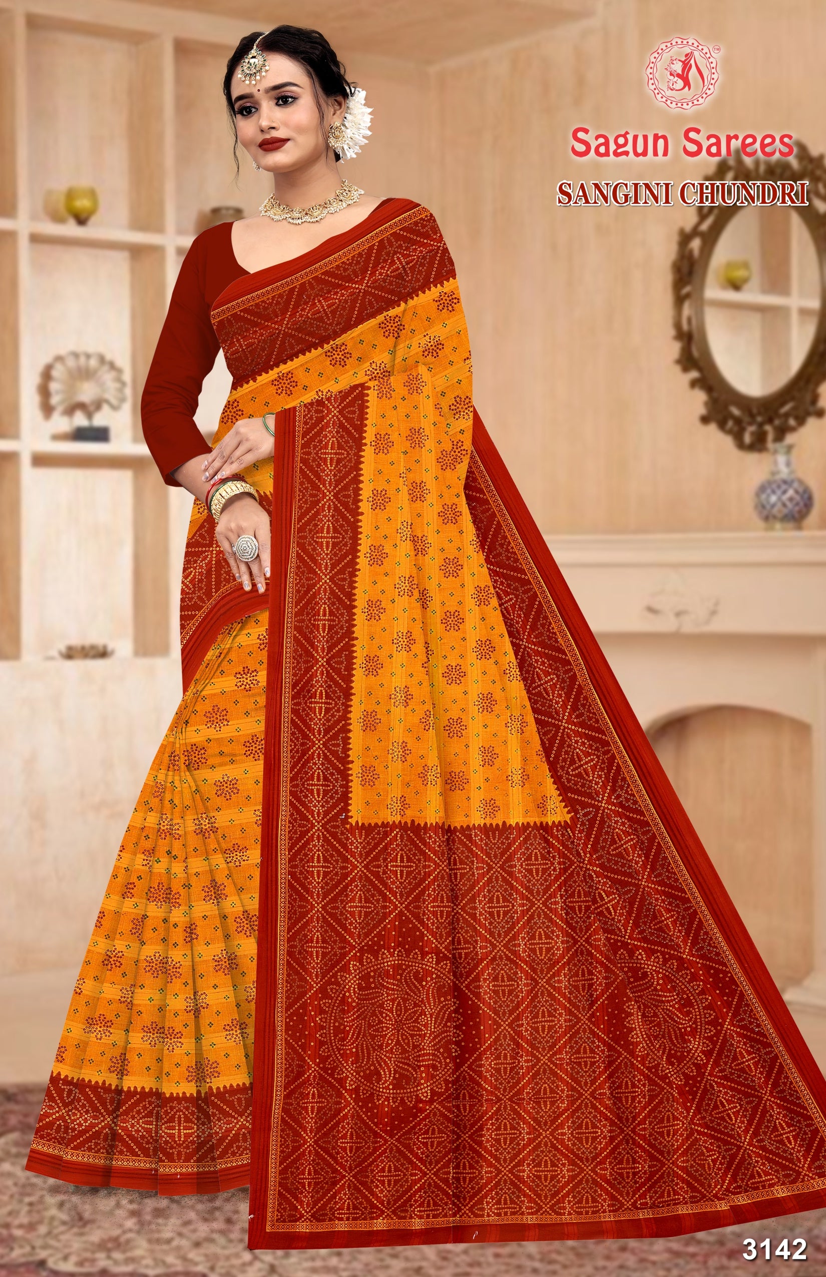 Sagun Sarees Sangini Chundri Cotton Saree Collection - 8 Pcs Set