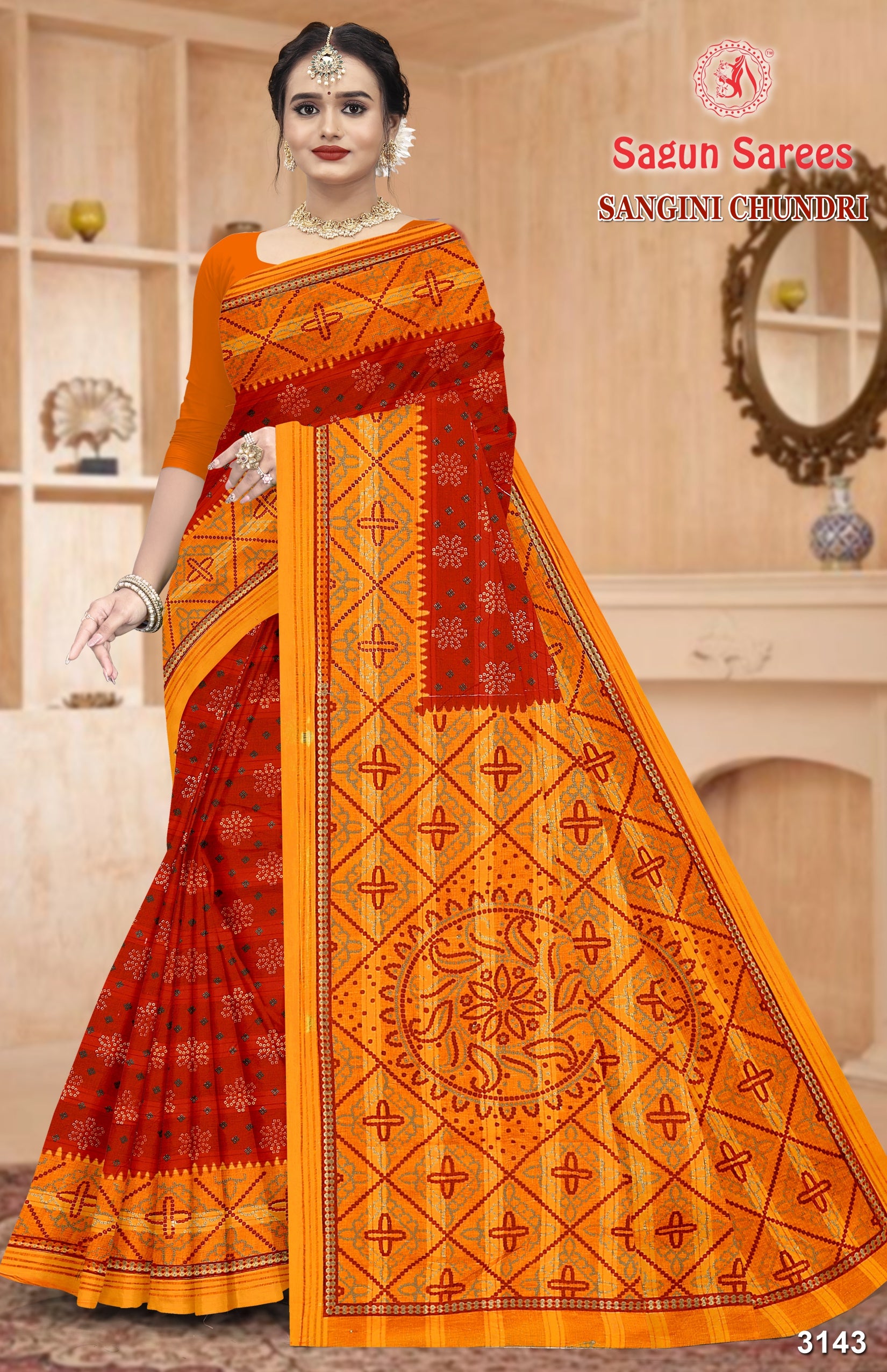 Sagun Sarees Sangini Chundri Cotton Saree Collection - 8 Pcs Set