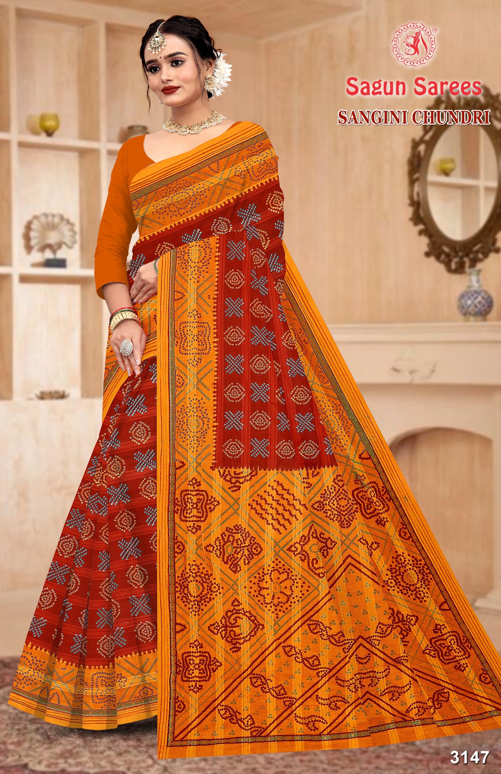 Sagun Sarees Sangini Chundri Cotton Saree Collection - 8 Pcs Set