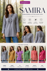 Samira Women Embroidered Cotton Short Kurti - Casual Daily Wear - M.R. Saree Emporium