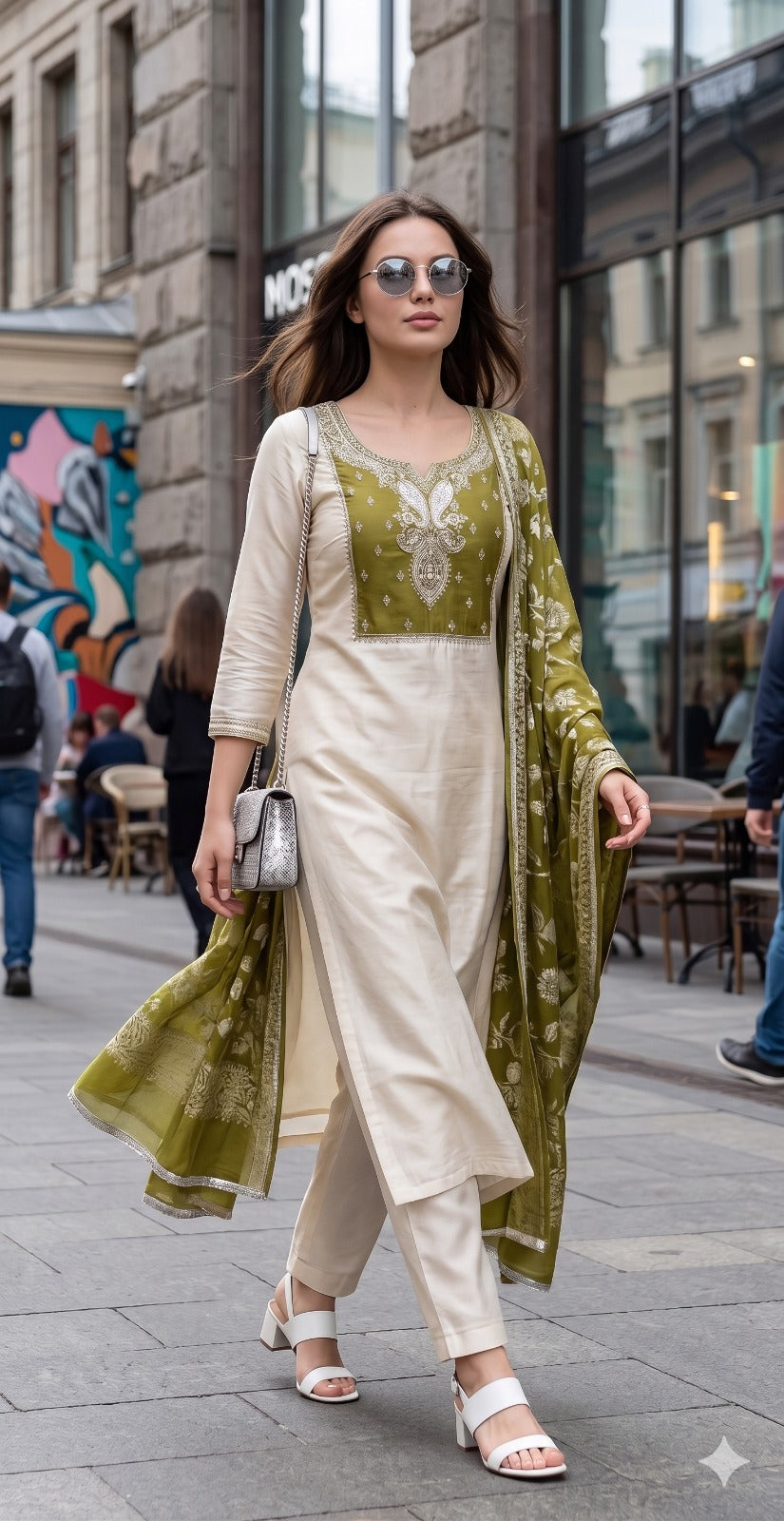 Silk Kurti Pant Dupatta Set Heavy Work - 2 Pcs Set