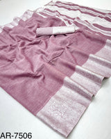 Aarzoo Soft Linen Silk Saree with Chikankari Weaved Border - 6 Pcs Set