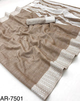 Aarzoo Soft Linen Silk Saree with Chikankari Weaved Border - 6 Pcs Set