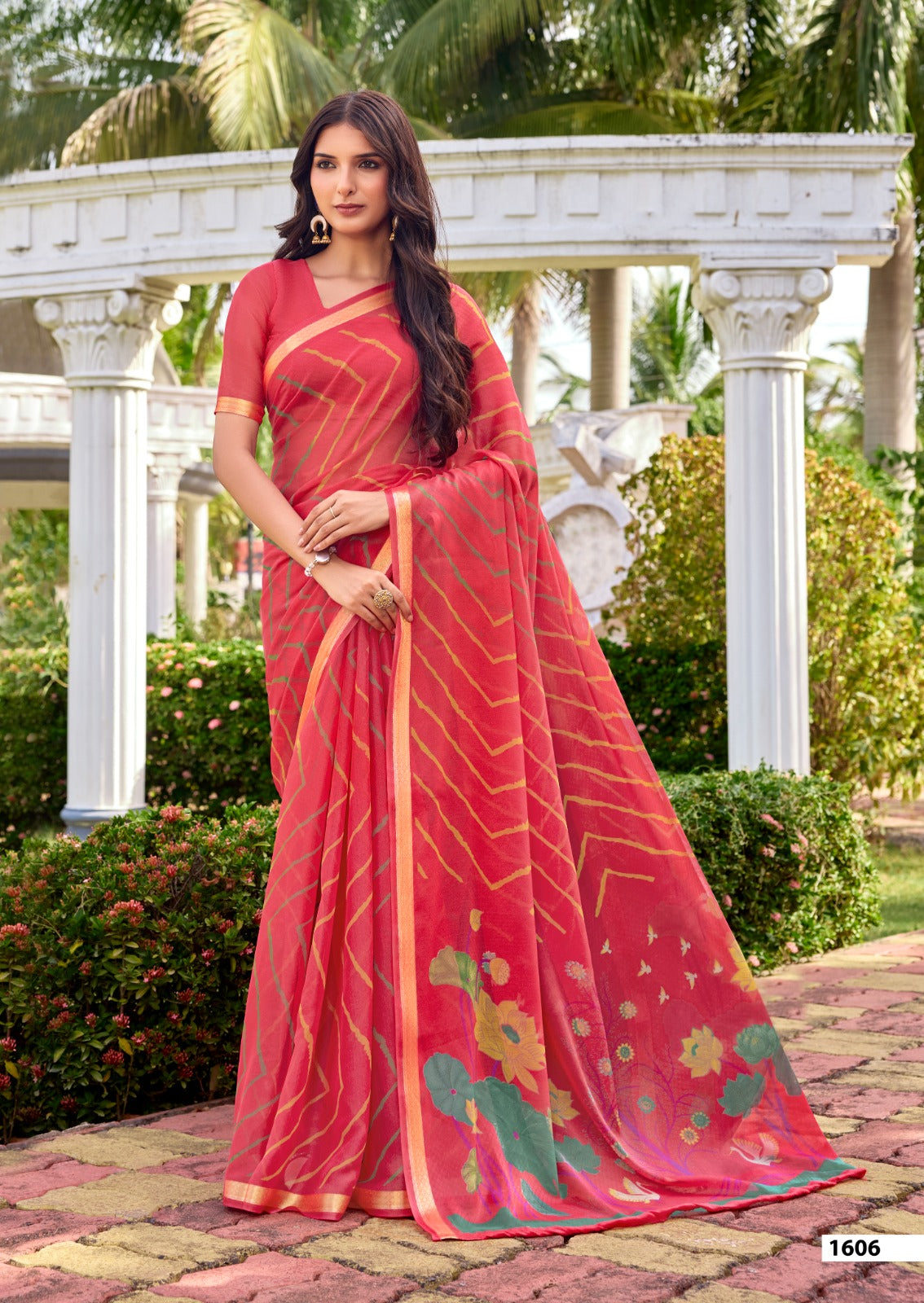 SR Gouri Lehriya Diamond Georgette Printed Saree with Zari Border