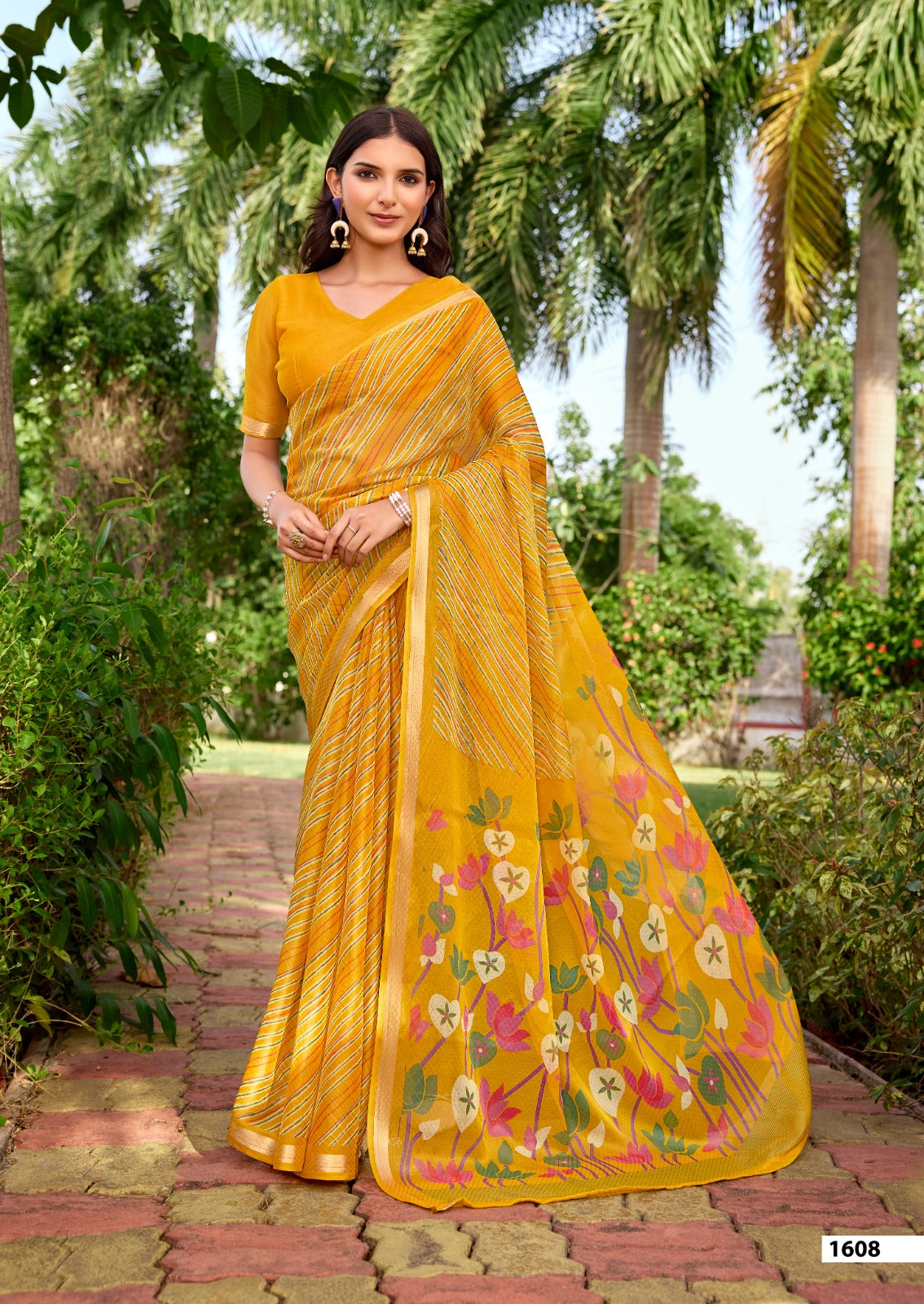 SR Gouri Lehriya Diamond Georgette Printed Saree with Zari Border