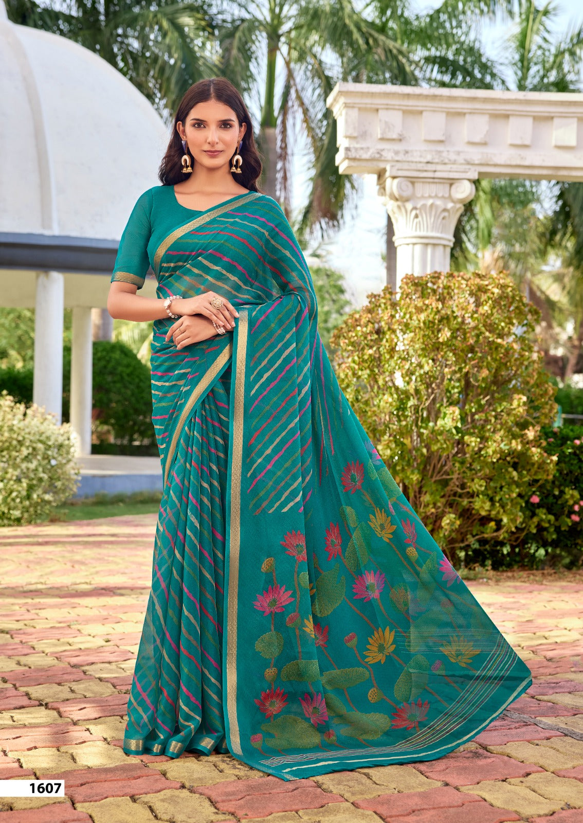 SR Gouri Lehriya Diamond Georgette Printed Saree with Zari Border