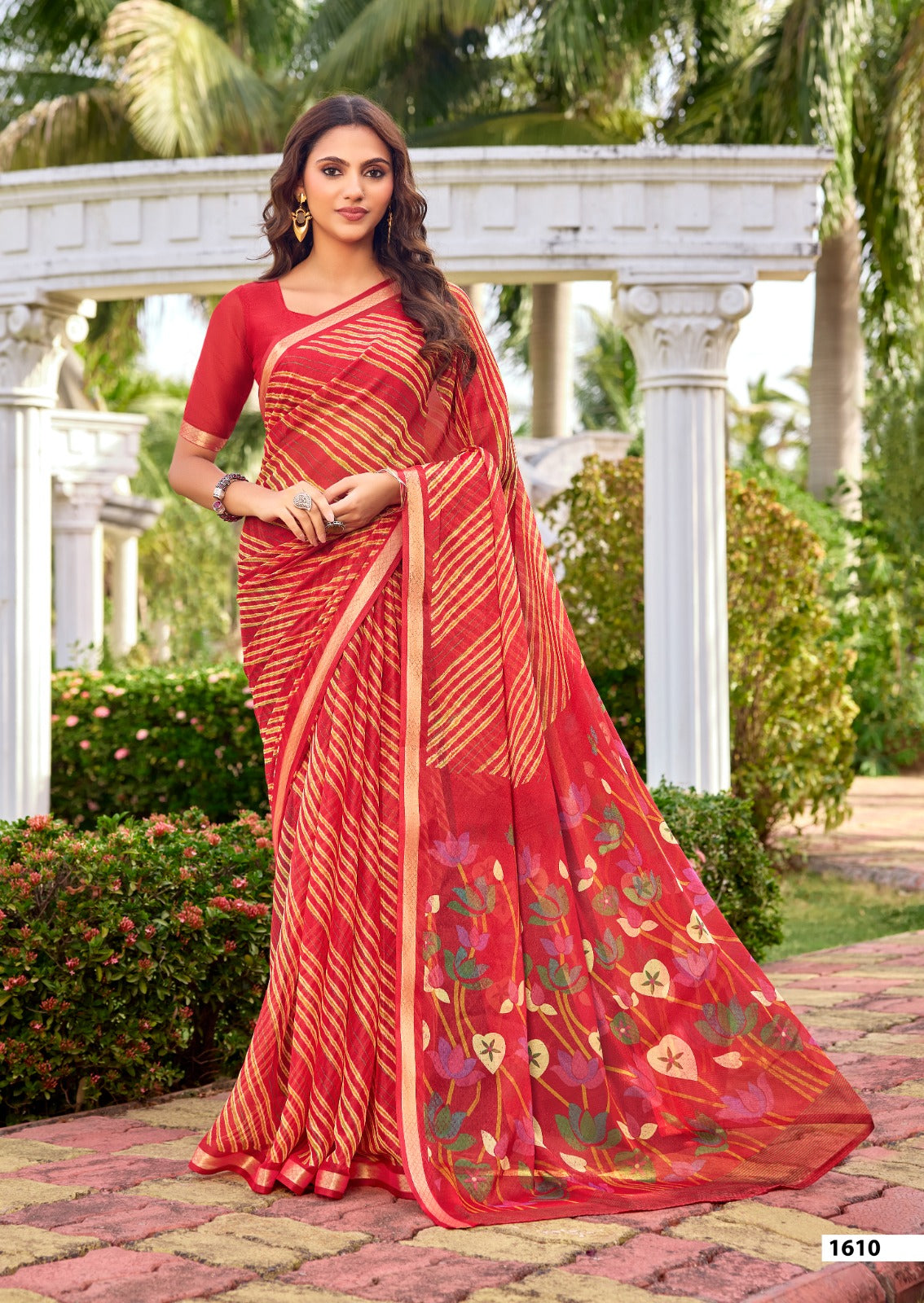 SR Gouri Lehriya Diamond Georgette Printed Saree with Zari Border