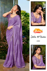 Stavan Bandhni Georgette Saree - Embroidery Border & Designer Blouse Set 8 Pcs Set