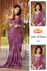Stavan Bandhni Georgette Saree - Embroidery Border & Designer Blouse Set 8 Pcs Set