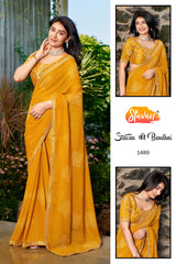 Stavan Bandhni Georgette Saree - Embroidery Border & Designer Blouse Set 8 Pcs Set