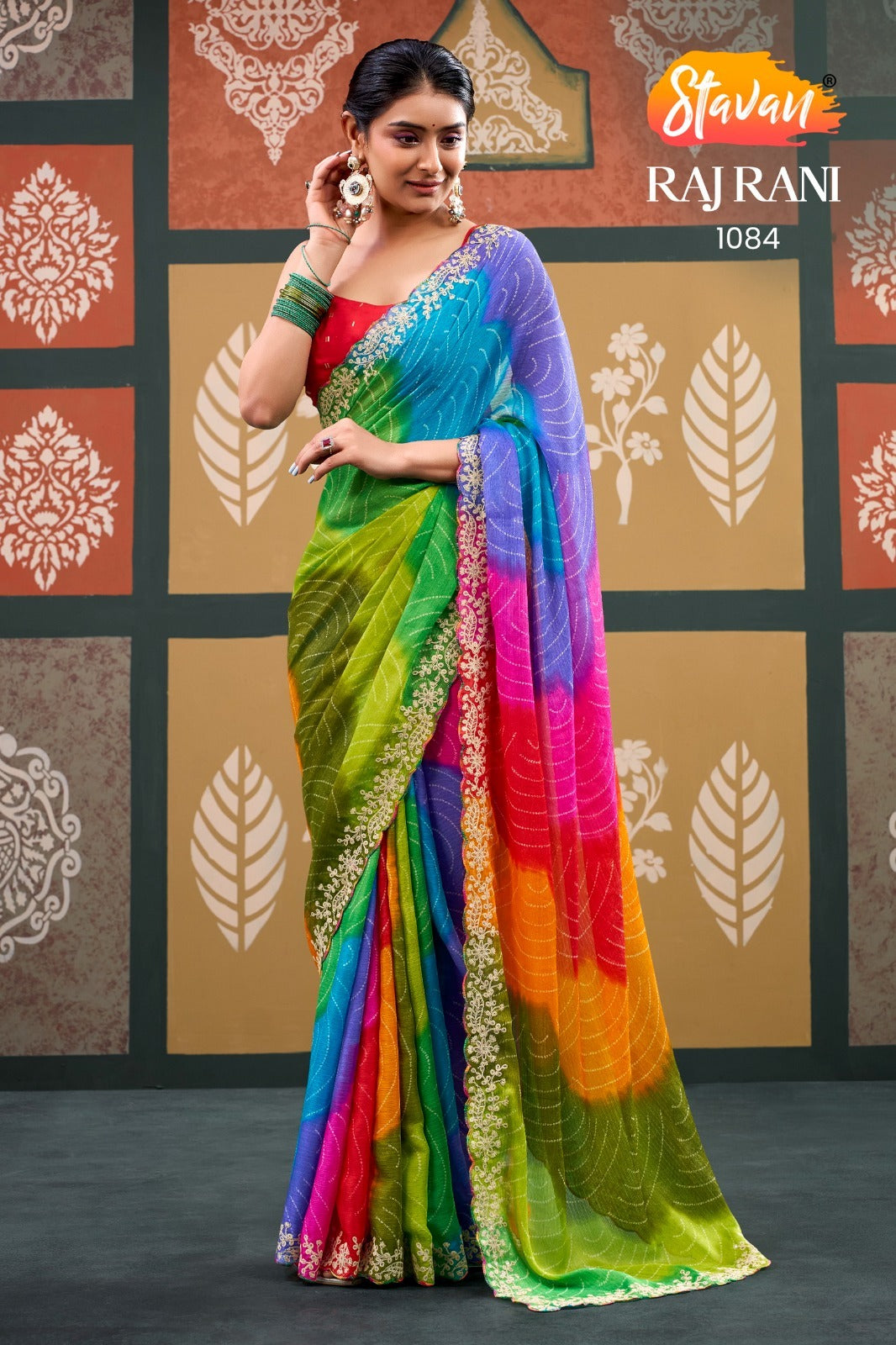 Stavan RajRani Sparkal Chiffon Saree Embroidery Set