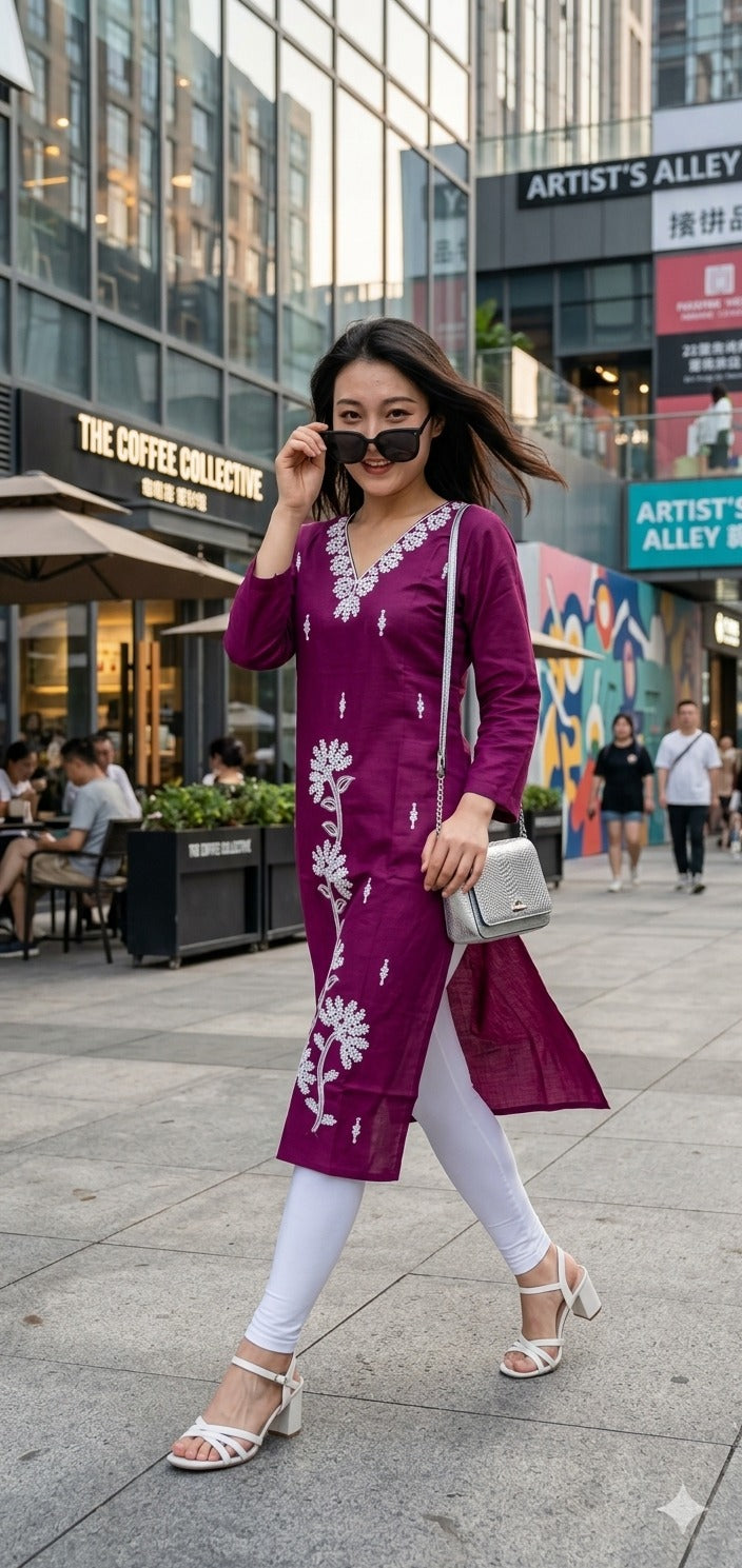 Style 1060 Heavy Silk Embroidered Kurti L to XXL - 4 Pcs Set