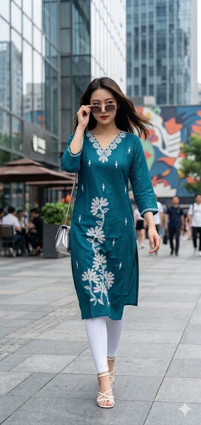 Style 1060 Heavy Silk Embroidered Kurti L to XXL - 4 Pcs Set