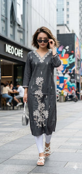 Style 1060 Heavy Silk Embroidered Kurti L to XXL - 4 Pcs Set