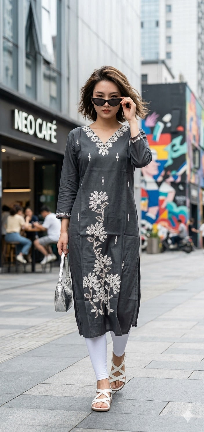 Style 1060 Heavy Silk Embroidered Kurti L to XXL - 4 Pcs Set