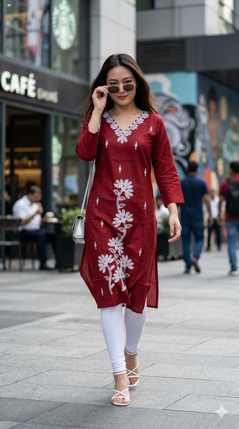 Style 1060 Heavy Silk Embroidered Kurti L to XXL - 4 Pcs Set