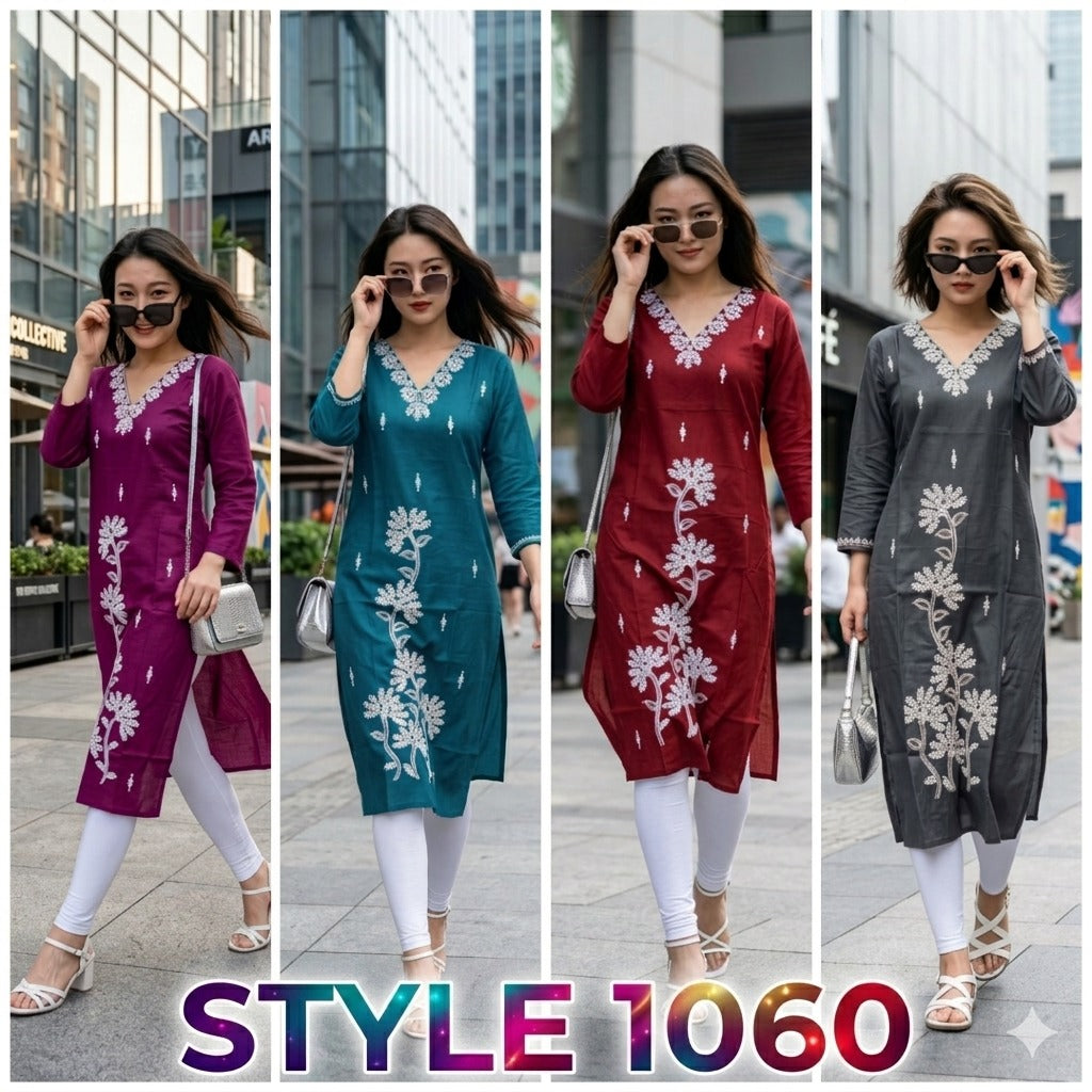 Style 1060 Heavy Silk Embroidered Kurti L to XXL - 4 Pcs Set