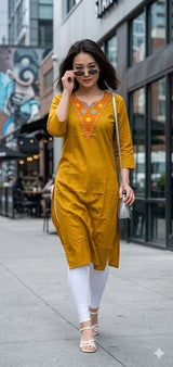 Style 1130 Dabu Cotton Embroidered Kurt - 4 Pcs Set