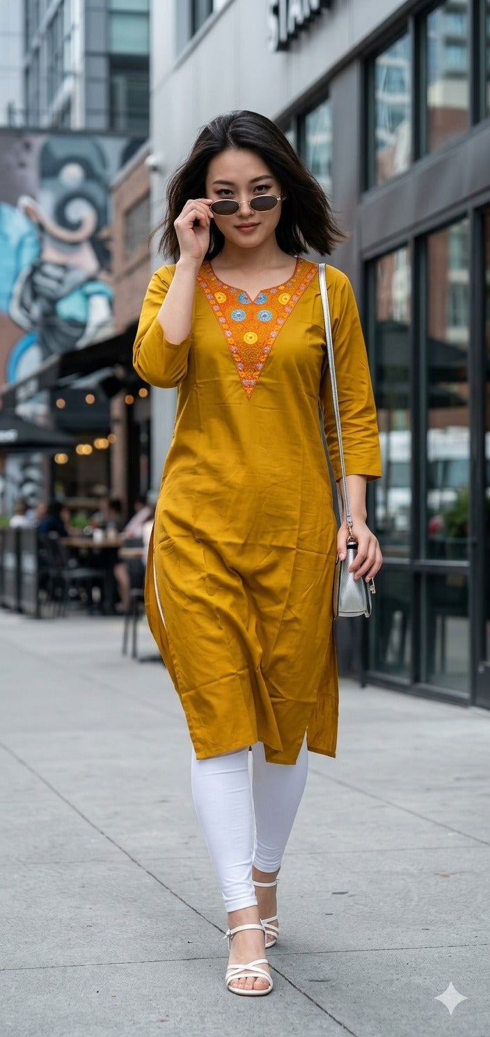 Style 1130 Dabu Cotton Embroidered Kurt - 4 Pcs Set