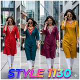 Style 1130 Dabu Cotton Embroidered Kurt - 4 Pcs Set
