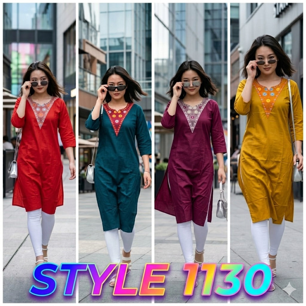 Style 1130 Dabu Cotton Embroidered Kurt - 4 Pcs Set