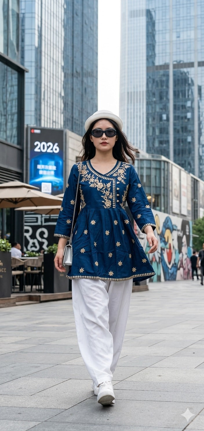 Style 9155 Reyon Kurti Pant Set Wholesale 4 Pcs Set