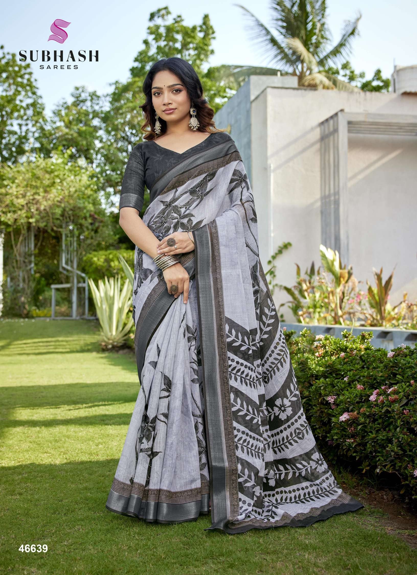 Subhash Liyana Premium Linen Digital Print Saree - 12 PCS Set