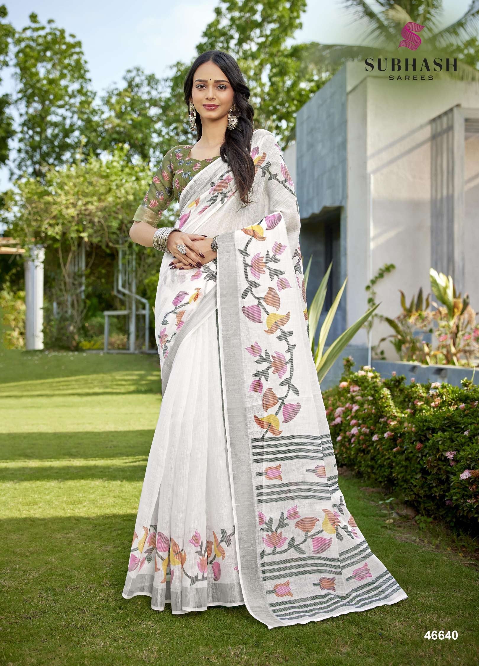 Subhash Liyana Premium Linen Digital Print Saree - 12 PCS Set