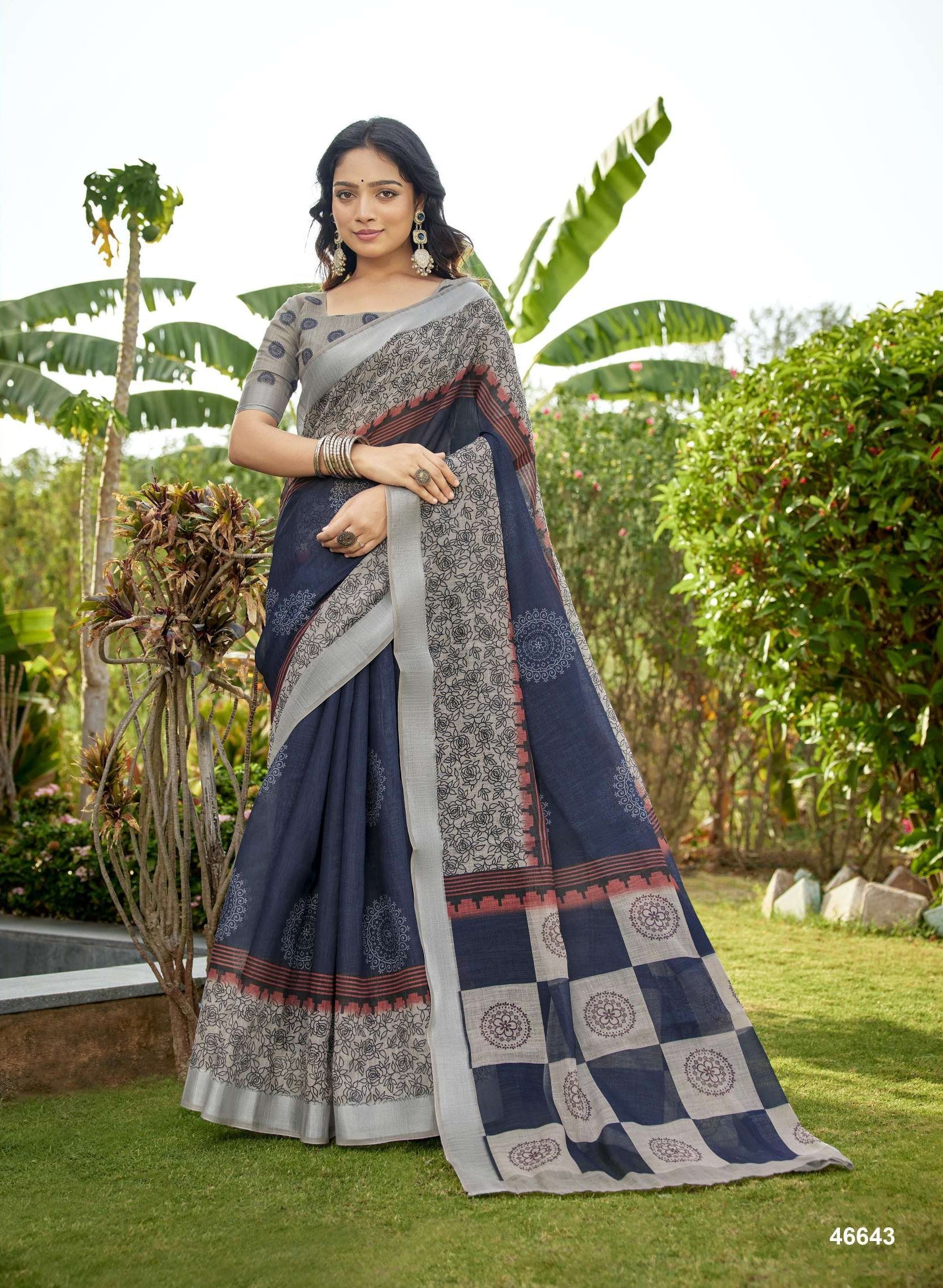 Subhash Liyana Premium Linen Digital Print Saree - 12 PCS Set