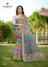 Subhash Liyana Premium Linen Digital Print Saree - 12 PCS Set