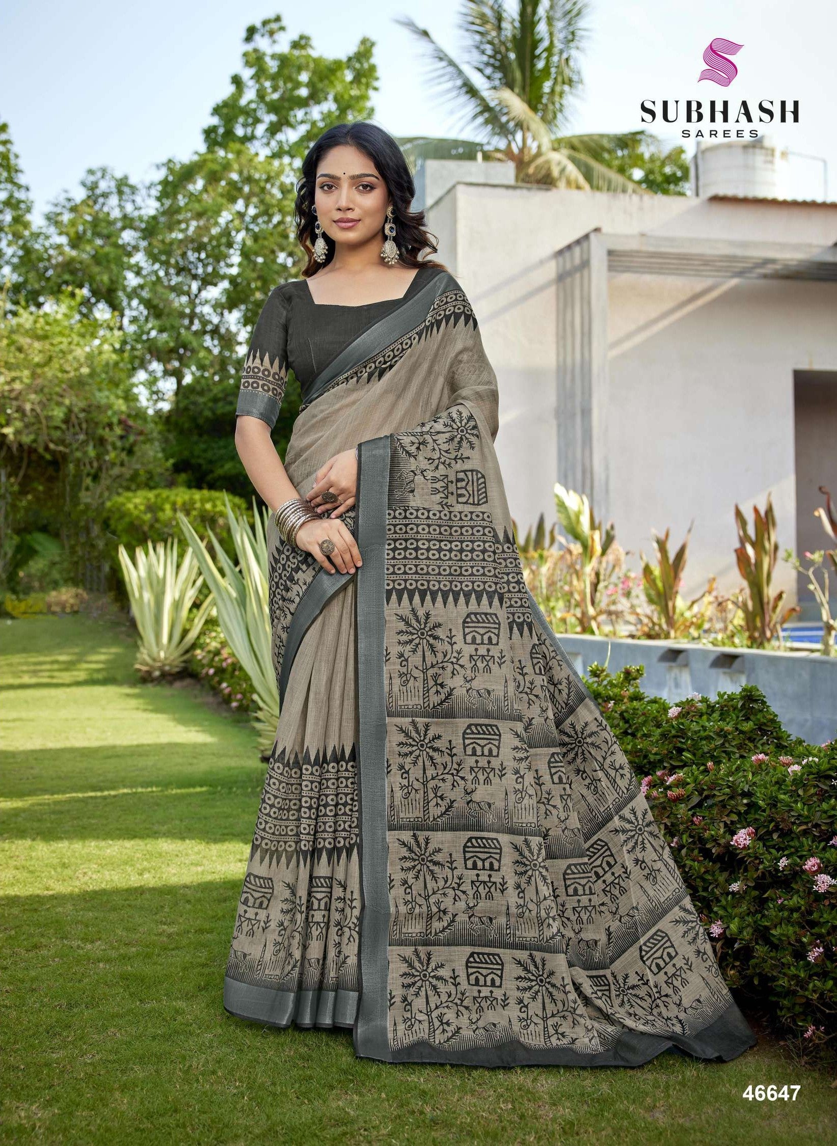 Subhash Liyana Premium Linen Digital Print Saree - 12 PCS Set