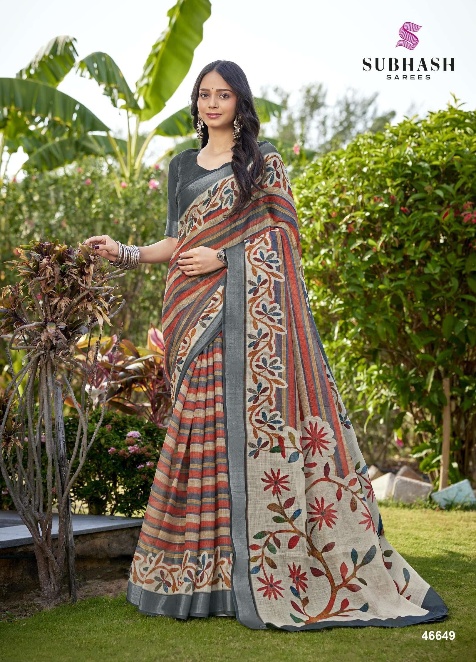 Subhash Liyana Premium Linen Digital Print Saree - 12 PCS Set