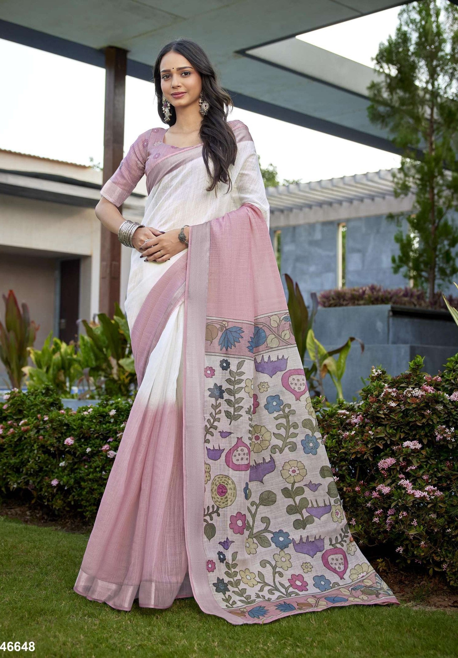 Subhash Liyana Premium Linen Digital Print Saree - 12 PCS Set