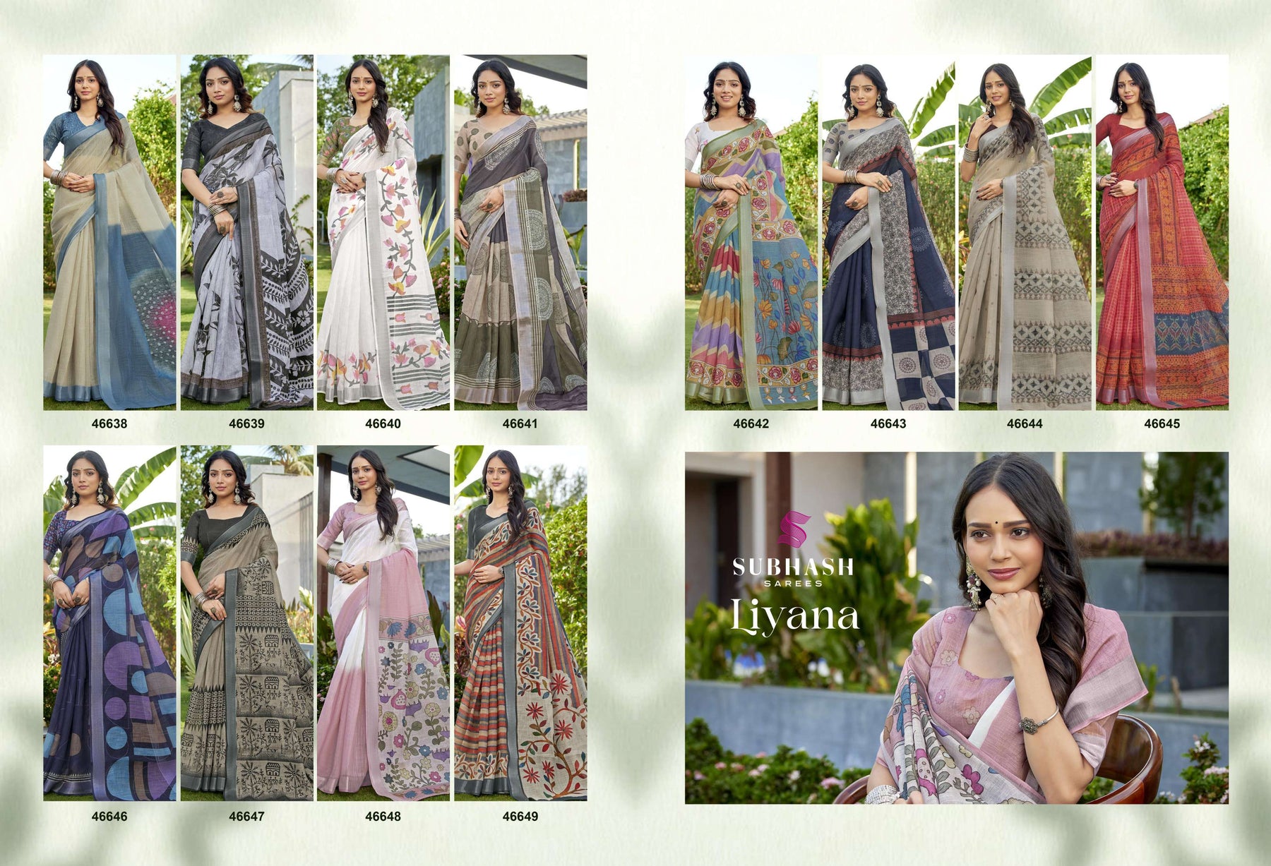 Subhash Liyana Premium Linen Digital Print Saree - 12 PCS Set