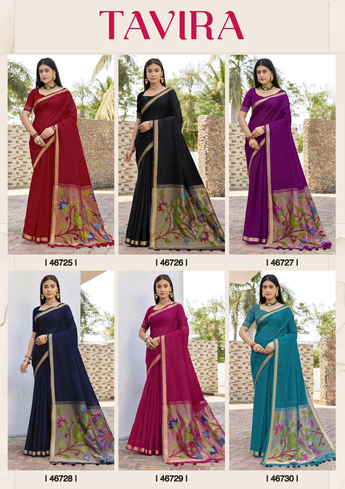 Subhash Tavira Cotton Weaving Saree - 6 PCS Set
