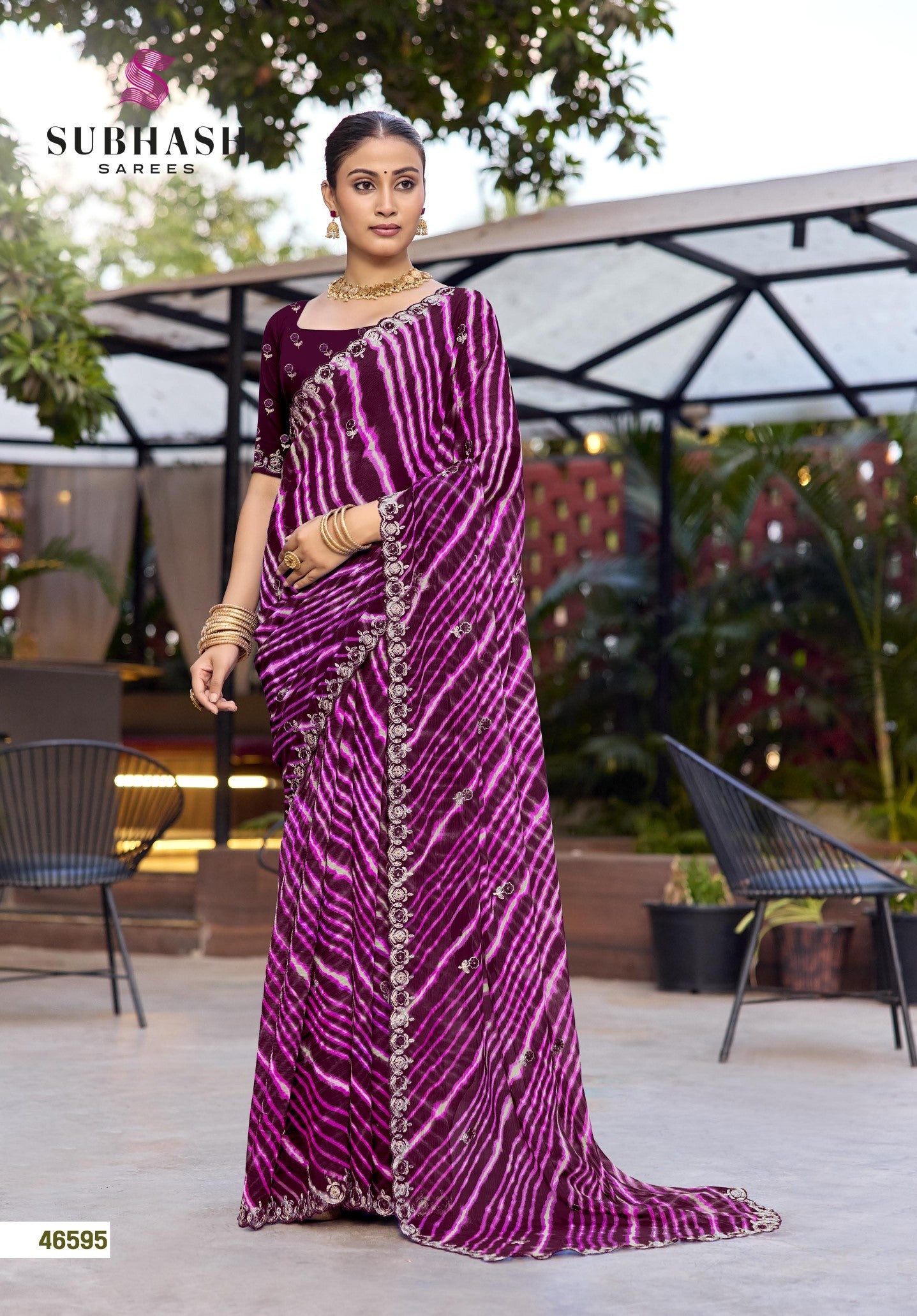 Subhash Tiyana Chiffon Saree - 7 PCS Set