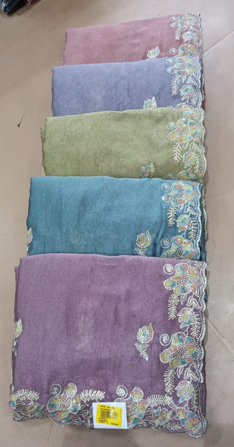 Georgette Saree – Elegant Embroidery & Festive Border Work 05 pcs Set– M.R. Saree Emporium