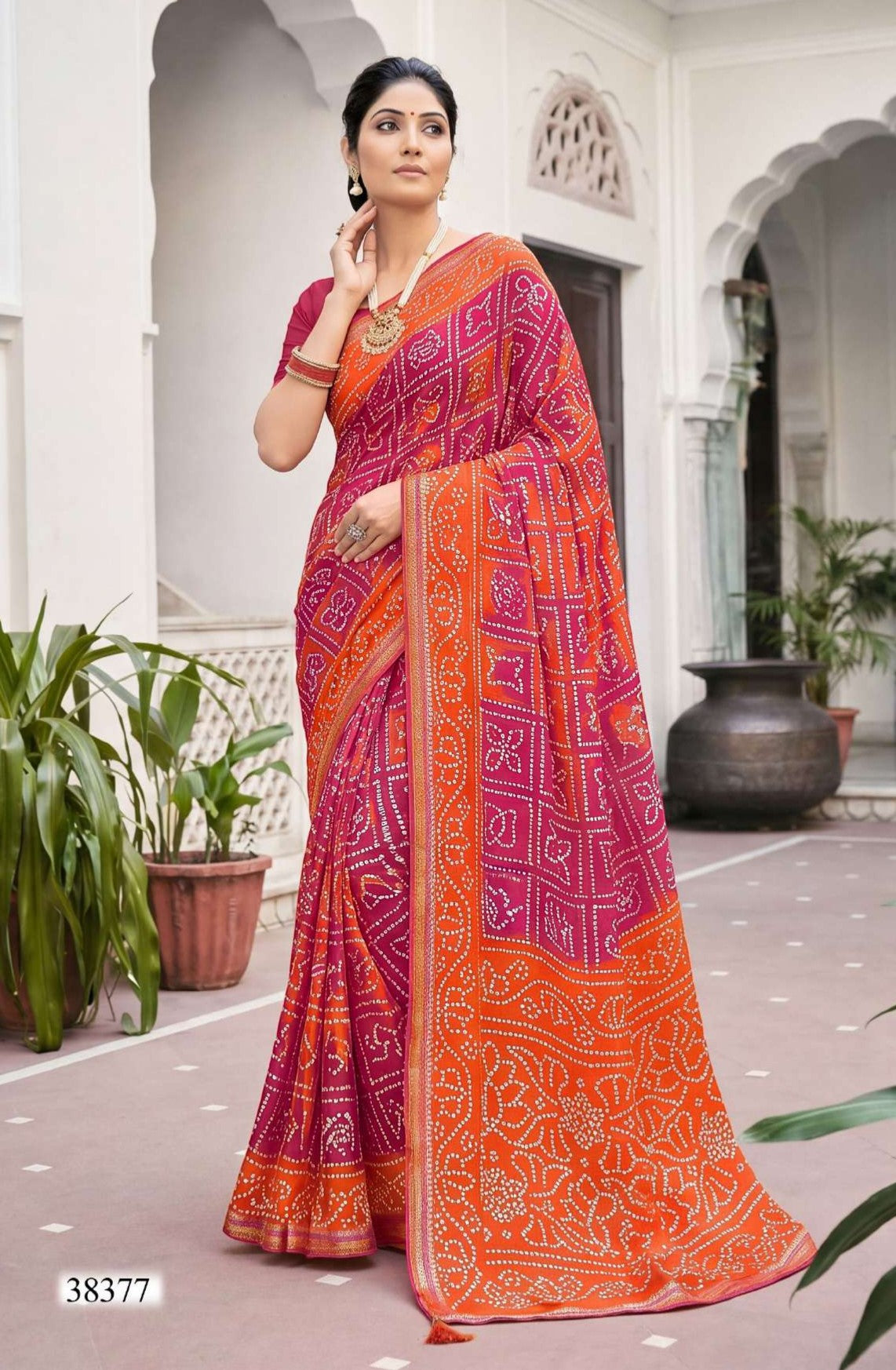 TATHASTU Vol-02 Cotton Bandhani Printed Saree with Designer Border - 6 Pcs Set