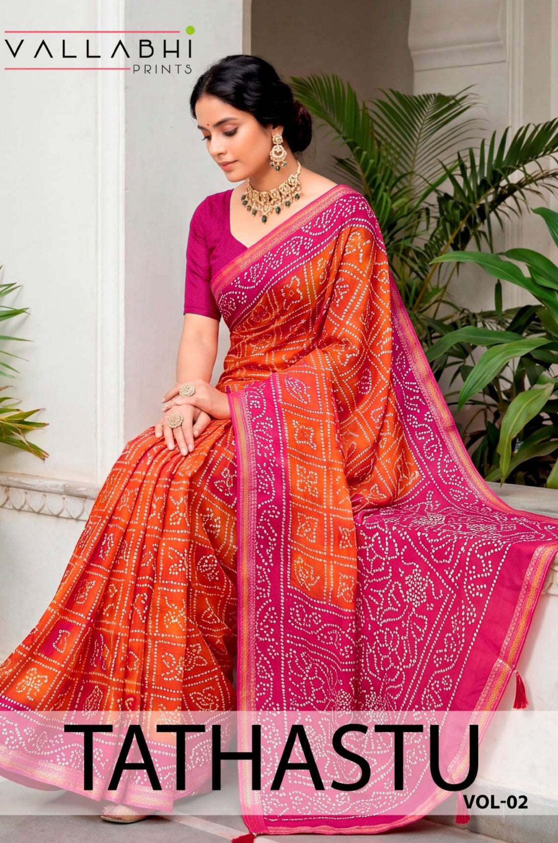TATHASTU Vol-02 Cotton Bandhani Printed Saree with Designer Border - 6 Pcs Set