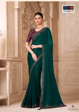 TFH Designer Saree Set - Satin Georgette Party Wear Collection - 6 pcs Set
