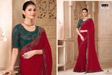 TFH Designer Saree Set - Satin Georgette Party Wear Collection - 6 pcs Set