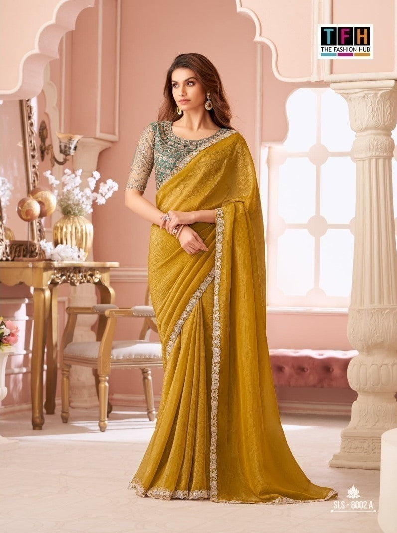 TFH Salsa Style Hits Sunshine Georgette Saree Set - Designer Party Wear Collection 6 Pcs Set