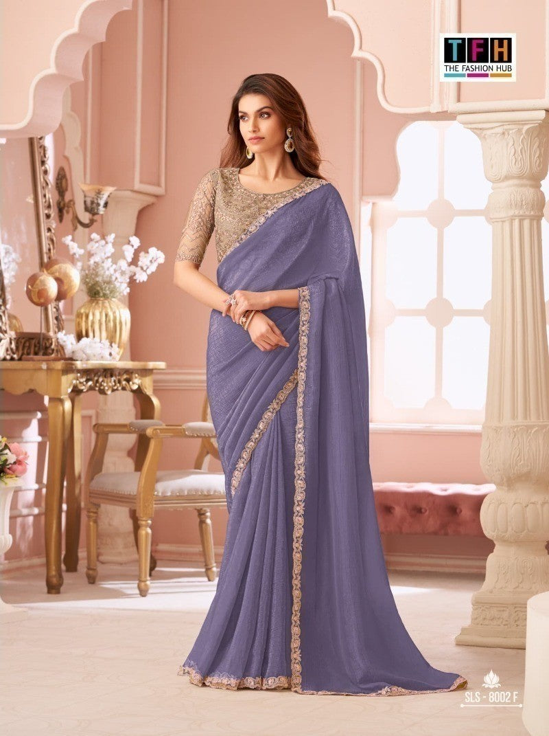 TFH Salsa Style Hits Sunshine Georgette Saree Set - Designer Party Wear Collection 6 Pcs Set